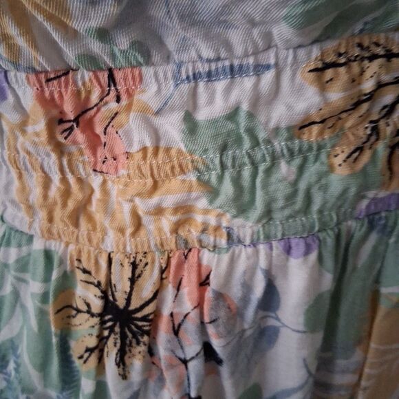 Boho Floral Tiered Maxi Dress Large Rayon Pastel Floral Lined Shirred Waist - Picture 10 of 15